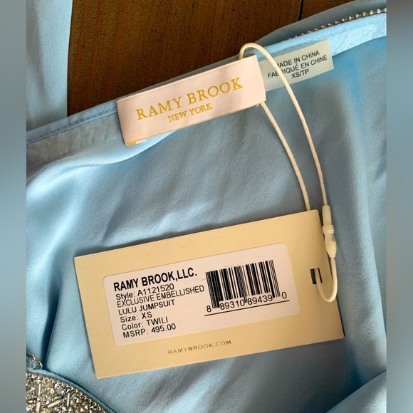 Ramy Brook lulu embellished silk blend jumpsuit in blue NWT - Picture 8 of 9